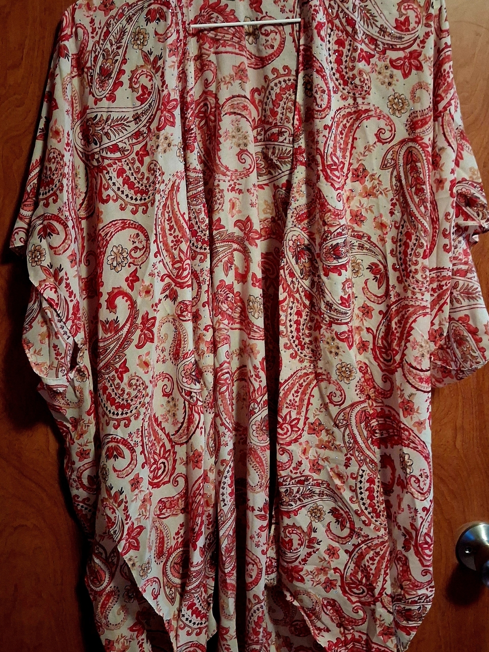 Cato Red and Cream Paisley Open-Front Tunic